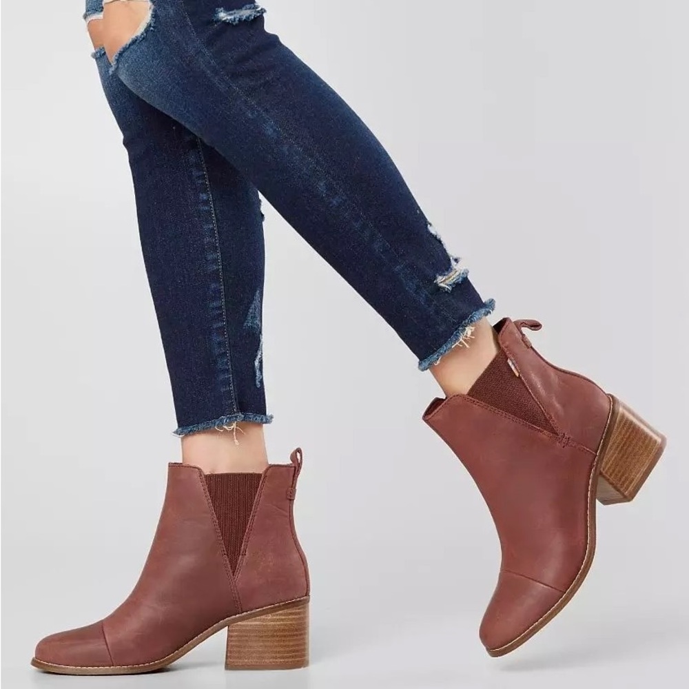TOMS Esme Leather Ankle Boot Burnt Henna Leather 10 Purple Red